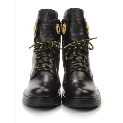 01-P514-3 BLACK/YELLOW Ботинки демисезонные женские (натуральная кожа, байка)