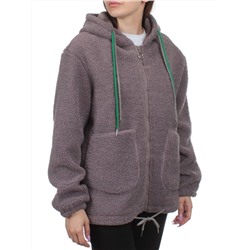 1003 GRAY Куртка плюшевая демисезонная (65% хлопок, 35% полиэстер) оверсайз 44-54