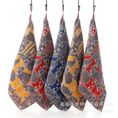 Zhiyang new style Aiwei bamboo cotton silhouette cat gauze square towel soft breathable absorbent kitchen towel factory price wholesale