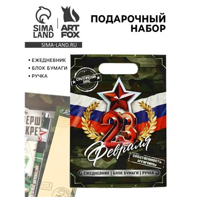 Подарочный набор, ежедневник, блок бумаги и ручка «23 февраля»
