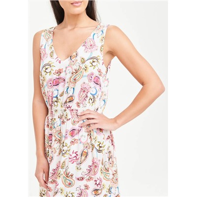 Sleeveless Paisley Shirred Waist Dress