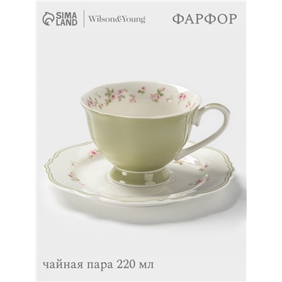Чайная пара WY Spring flowers, фарфор, 220 мл, зелёная