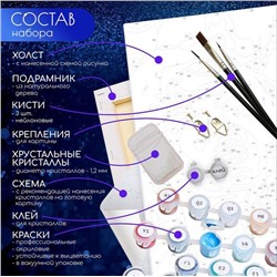 Картина по номерам с крист. из хрусталя "ЦВЕТУЩАЯ ВСЕЛЕННАЯ"(гексагон 37х32,14цв,чёрн.холст)