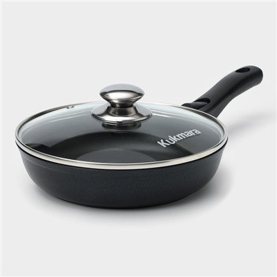 Сковорода KUKMARA «Традиция», d=22 см, стеклянная крышка, съёмная ручка, антипригарное покрытие, алюминий, чёрный