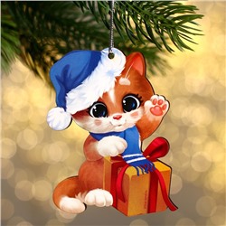 Ёлочная игрушка - подвеска деревянная «Новый год! ‎Праздник у котика»