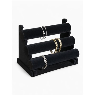 Подставка для часов, браслетов QF, флок, 3 ролика, 31×17.5×23 см, d=5 см, чёрная