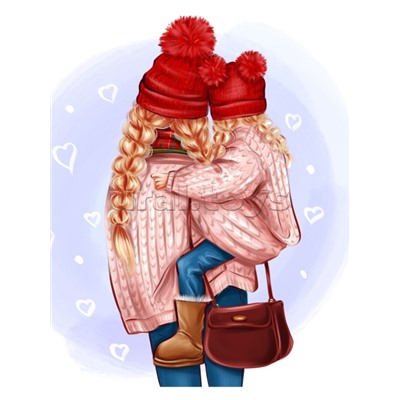 Алмазная мозаика 17х22 "Мама с дочкой" с подр., с полн. заполн. (19цв) (блест.)