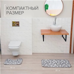 Коврики для ванной и туалета Доляна «Галька», 2 шт., 40×49 см, 50×80 см