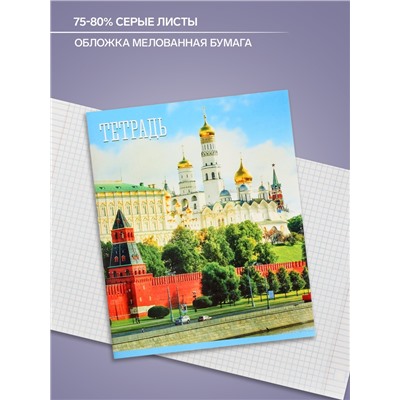 Тетрадь 48 листов в клетку Calligrata «Россия», обложка мелованная бумага, блок №2, белизна 75% (серые листы), МИКС