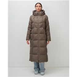 Пальто зимнее утепленное с капюшоном женское светло-коричневого цвета 7729SK