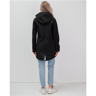 Парка спортивная женская с капюшоном softshell черного цвета 9568Ch