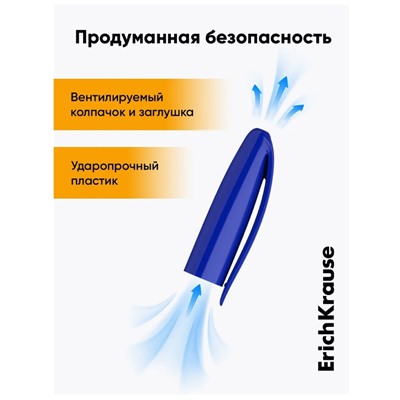 Ручка шариковая ErichKrause U-109 Orange Stick&Grip, игольчатый узел 1.0 мм, чернила синие, резиновый держатель, супермягкое письмо