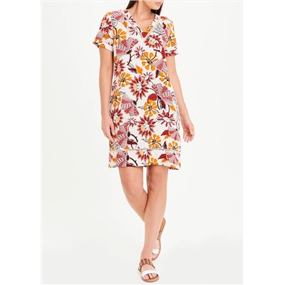 Floral Short Sleeve Linen Dress