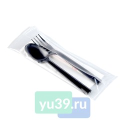 Комплект № 3 Премиум черный - вилка, ложка, салфетка
