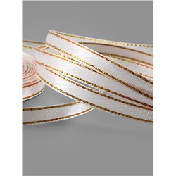 Лента атласная, с золотым люрексом, 6 мм, 23±1 м, лилово-белая №119