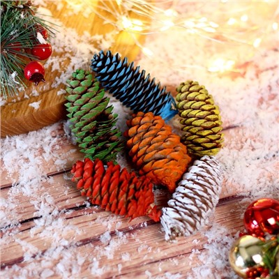 Новогодний декор «Цветные шишки» 6 шт., МИКС