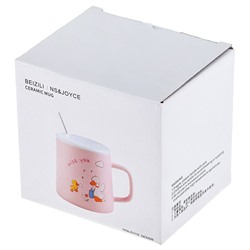 Кружка фарфоровая "Пожелания" 370мл, д9,1см h9см, матовая глазурь, деколь с золотом, цвет - голубой, фарфоровая крышка, ложка металл., окрашенный "золото" 13,2см, д/горла 7,9см, д/основания д8,6см, в подарочный коробке (Китай)