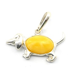 Подвеска Собака Такса 27*15мм с янтарем С925 цв.молочный, 2,4г