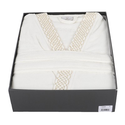 Халат Велюровый Мужской (L)Tuğra Krem  Bay Large Bornoz- EcoCotton