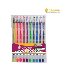 Набор гелевых ручек Crown "Hi-Jell Color" 10шт., 10цв., ПВХ уп., европодвес