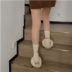 Retro Japanese woolen demi-season beige knee socks for men and women, mid-length