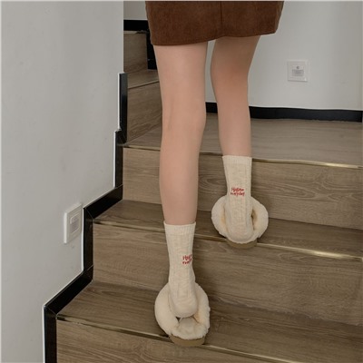 Retro Japanese woolen demi-season beige knee socks for men and women, mid-length