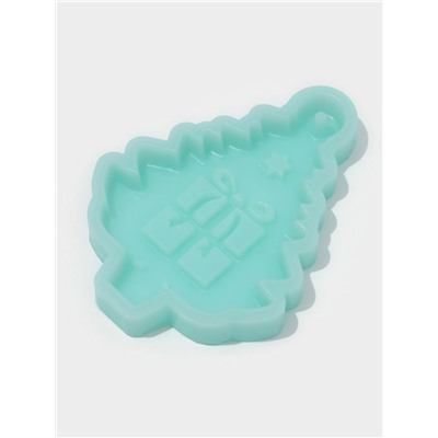 Молд для заливки новогодний «Ёлочка с подарками», 8×5.8×0.8 см, силикон, бирюзовый