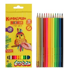 Карандаши цветные 12 цветов «Каляка-Маляка. СУПЕР ЦВЕТА», неоновые, шестигранные, деревянный корпус