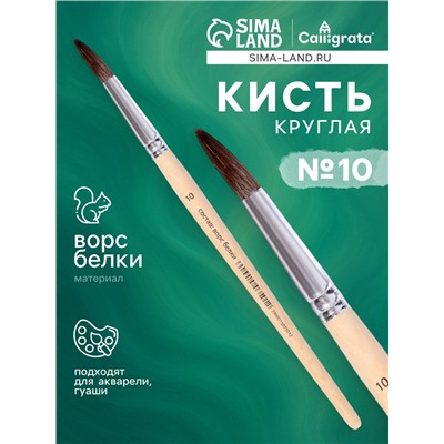 Кисть круглая, белка, № 10, ручка из дерева