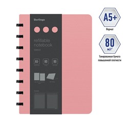 Бизнес-тетрадь А5+, 80л., Berlingo "Instinct", клетка, на кольцах, с возм. зам. блока, 80г/м2, пластик. (полифом) обл., линейка-заклад., фламинго/чер.