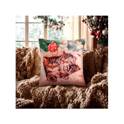 Наволочка декоративная новогодняя «Этель. Котята» 40×40 см, велюр
