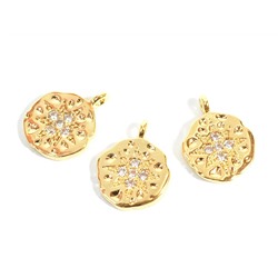 Подвеска медальон 11*14мм с фианитами, золотистая