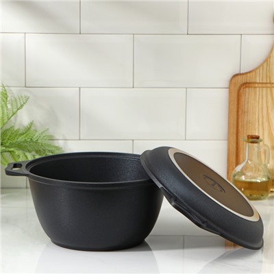 Казан KUKMARA «Традиция», 3 л, крышка-сковорода, литые ручки, антипригарное покрытие, литой алюминий, чёрный