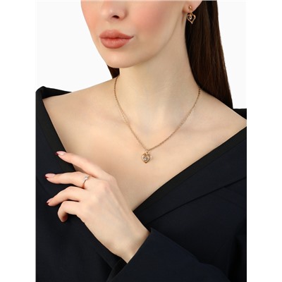 Гарнитур 3 предмета: серьги, кулон, кольцо, размер МИКС (16-18) «Сердце», цвет белый в золоте, 40 см