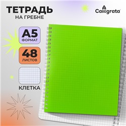 Тетрадь A5 на гребне, 48 листов в клетку, Calligrata, пластиковая обложка, салатовая