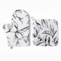 Кухонный набор «Доляна» Plant leaves: варежка 20×27 см, прихватка 19×19 см, 100% хлопок, 250 г/м²