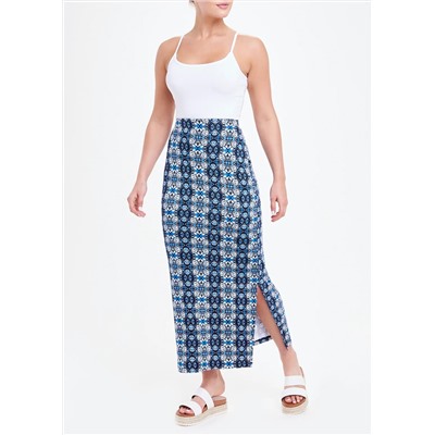 Tile Print Jersey Maxi Skirt