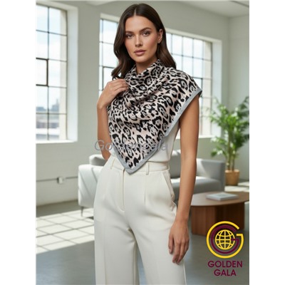Платок утепленный Леопардовый Арт 3111/10 нежно-розовый с серой каймой