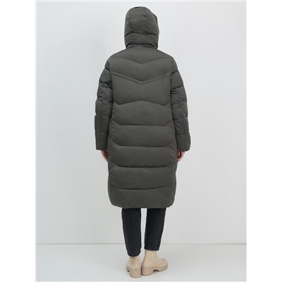 Пальто зимнее утепленное с капюшоном женское зеленого цвета 7702Z