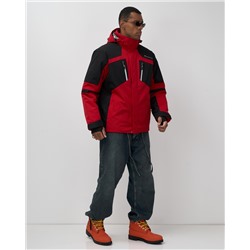 Горнолыжная куртка мужская зимняя красного цвета 7613Kr
