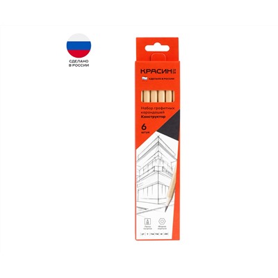 Набор карандашей ч/г Красин "Конструктор" 6шт., 2Т (2H), T(H), ТМ (HB)-2, М (B), 2М (2B), шестигран., заточен., карт. упаковка, европодвес