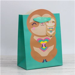 Пакет подарочный (S) "Cute sloth with heart", green (18*23*10)