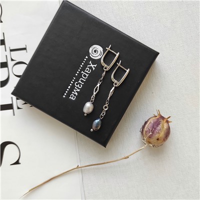Серьги из серого и фиолетового барочного жемчуга