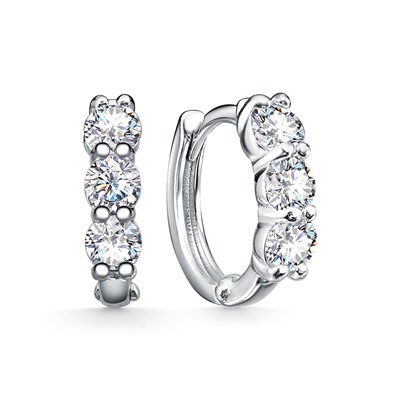 Серьги с фианитом родированные серебро 925*