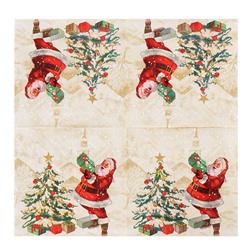 Салфетки Новогодние сервировочные с рисунком 3 слоя, 20 штук, 33х33 см. "ДЕД МОРОЗ И ЁЛКА"