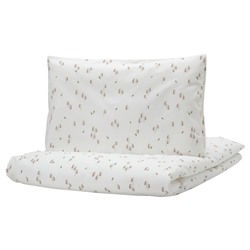 GULDVÄVARE, Bettwäsche-Set f Babybett, 2-teilig, weiß/Blumenmuster,, 110x125/35x55 cm