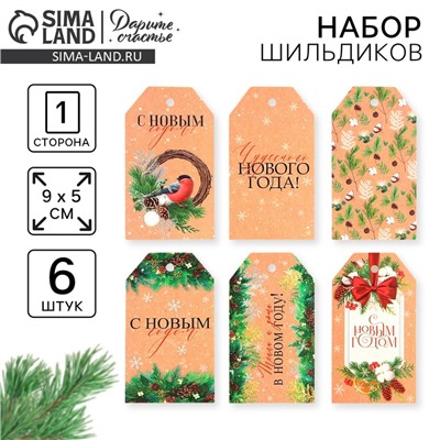 Шильдик новогодний декоративный в наборе «Время чудес», 6 шт, 9 х 5 см