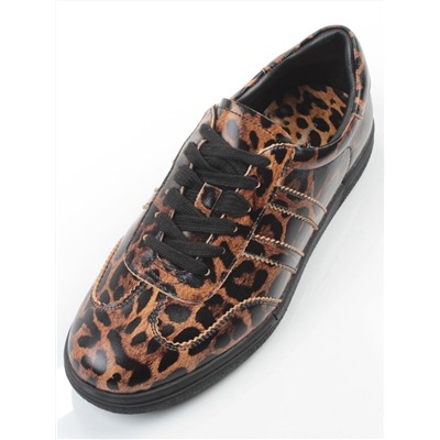 03-B6C-7PC BROWN/LEOPARD Кеды женские (натуральная кожа)