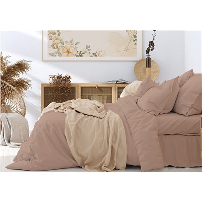 Простыня на резинке из поплина Кофе с молоком