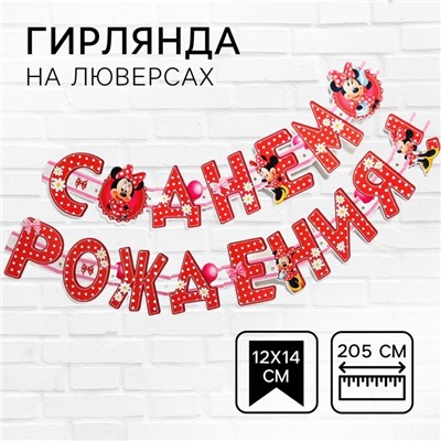 Гирлянда на люверсах «С Днем Рождения!», длина 205 см, Минни Маус